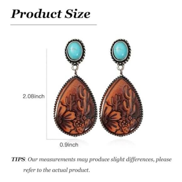 Western Earrings Outfit for Women Oval Silver Earrings Dangle Turquoise Western - Picture 3 of 8